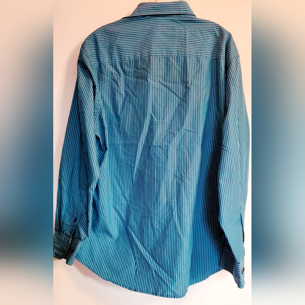 Alfani New Men's Teal and Burgundy Striped Shirt - Picture 5 of 5